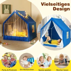 Spielzelt Spielhaus für Kinder mit Waschbarer Baumwollmatte 122 x 105 x 125 cm Blau