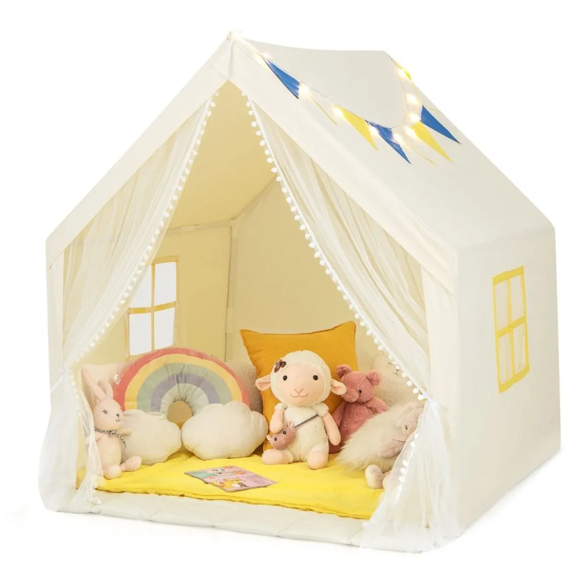 Spielzelt Spielhaus für Kinder mit Waschbarer Baumwollmatte 122 x 105 x 125 cm Beige