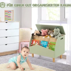 Spielzeugkiste Aufbewahrungstruhe aus Holz mit Regal für Kinderspielzeug Grün