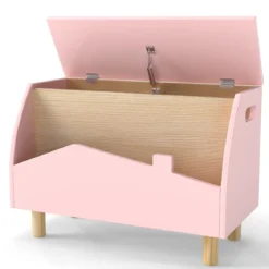 Spielzeugkiste aus Holz mit Regal Spielzeugtruhe mit Klappdeckel 60 x 30 x 44 cm Rosa