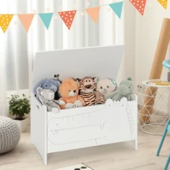 Spielzeugkiste mit Sicherheitsscharnier Holztruhe für Kinder Weiß