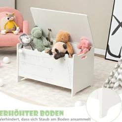 Spielzeugkiste mit Sicherheitsscharnier Holztruhe für Kinder Weiß