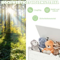 Spielzeugkiste mit Sicherheitsscharnier Holztruhe für Kinder Weiß