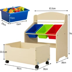 SpielzeugregalHölzerner Kinderschrank mit Rollen Bücherregal Spielzeugablage für Kinder Natur