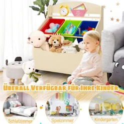 SpielzeugregalHölzerner Kinderschrank mit Rollen Bücherregal Spielzeugablage für Kinder Natur