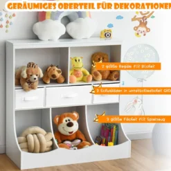 Spielzeugregal mit 5 Fächern & 3 Schubladen Kinderregal Spielzeug Organizer 93 x 40 x 94 cm Weiß