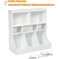 Spielzeugregal mit 5 Fächern & 3 Schubladen Kinderregal Spielzeug Organizer 93 x 40 x 94 cm Weiß