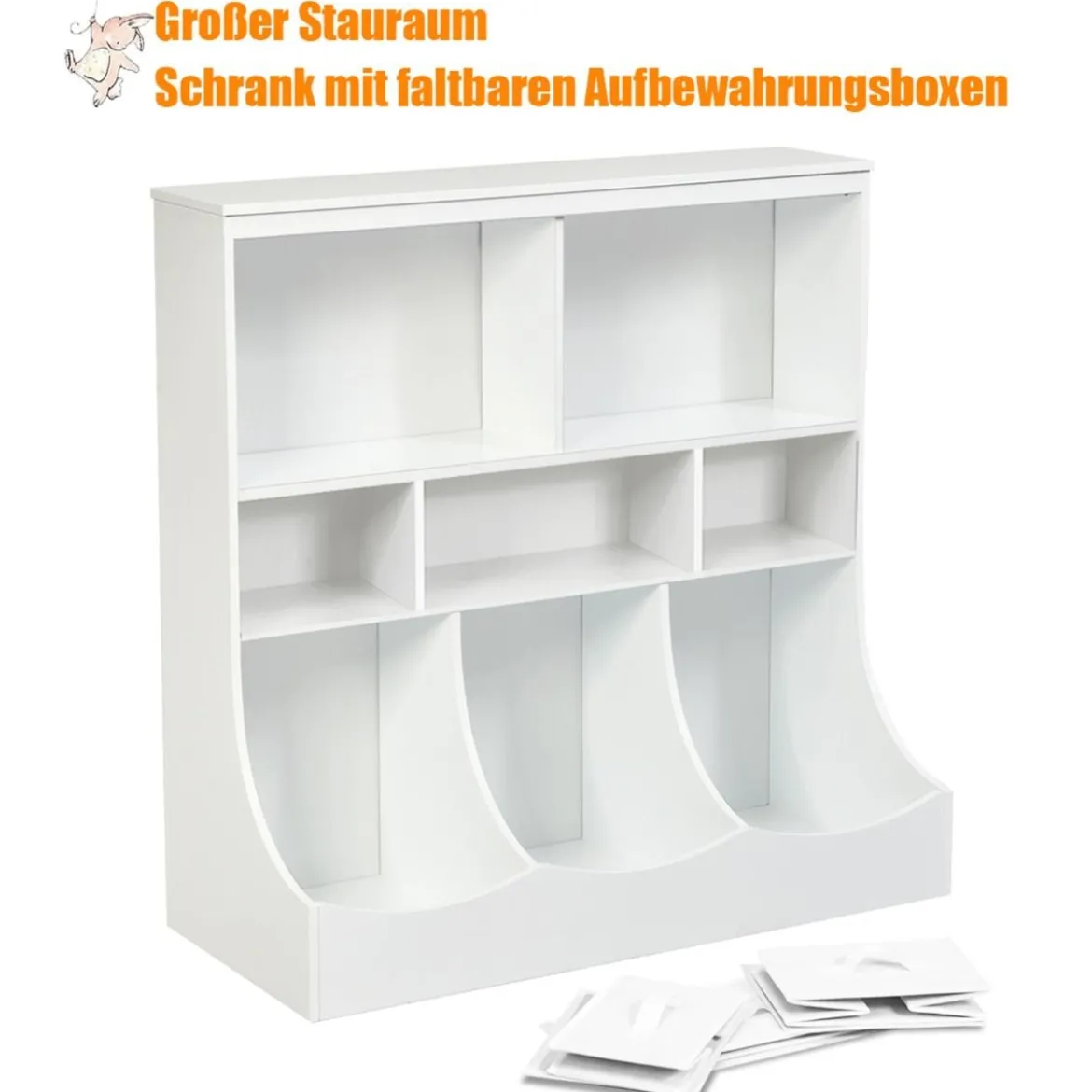 Spielzeugregal mit 5 Fächern & 3 Schubladen Kinderregal Spielzeug Organizer 93 x 40 x 94 cm Weiß