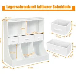 Spielzeugregal mit 5 Fächern & 3 Schubladen Kinderregal Spielzeug Organizer 93 x 40 x 94 cm Weiß