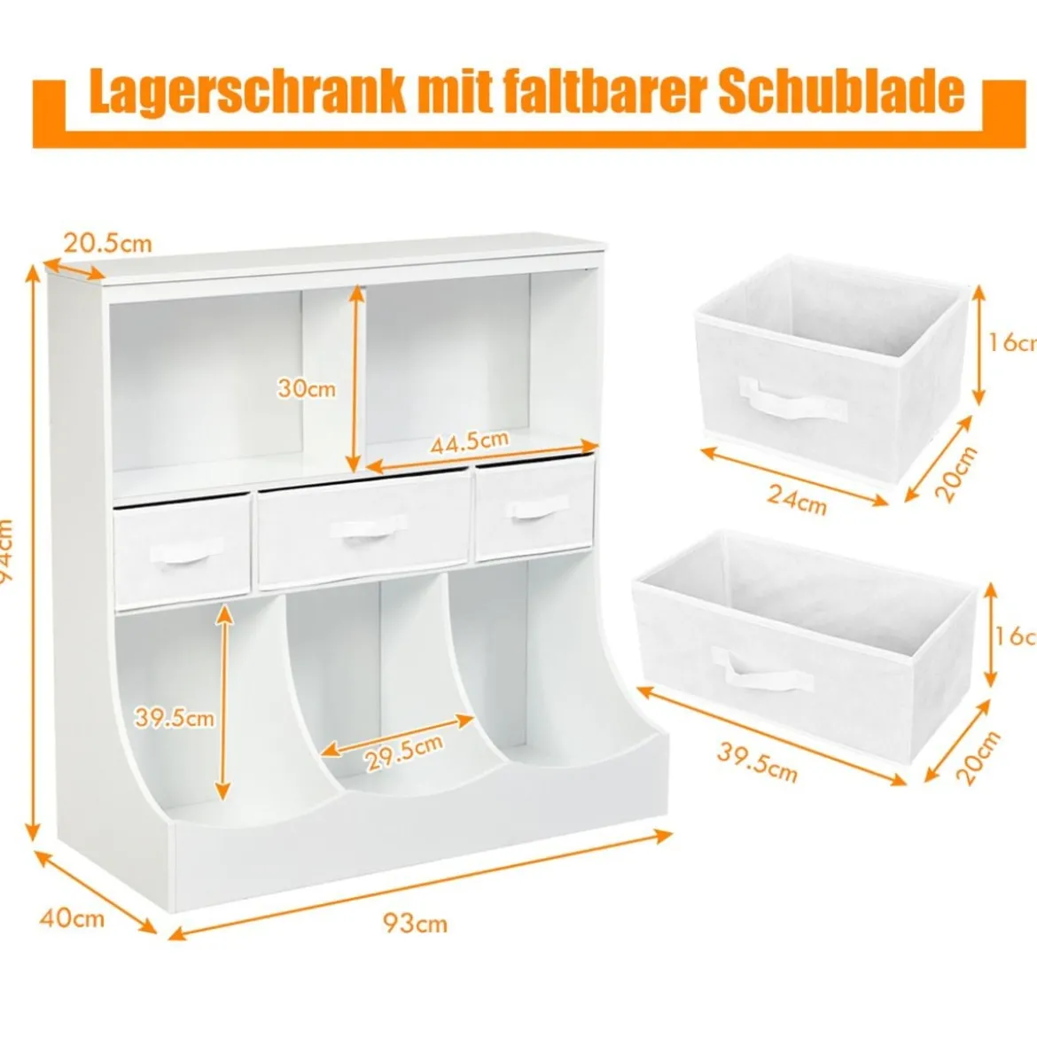 Spielzeugregal mit 5 Fächern & 3 Schubladen Kinderregal Spielzeug Organizer 93 x 40 x 94 cm Weiß
