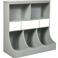 Spielzeugregal mit 5 Fächern & 3 Schubladen Kinderregal Spielzeug Organizer 93 x 40 x 94 cm Grau