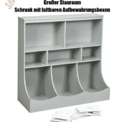 Spielzeugregal mit 5 Fächern & 3 Schubladen Kinderregal Spielzeug Organizer 93 x 40 x 94 cm Grau