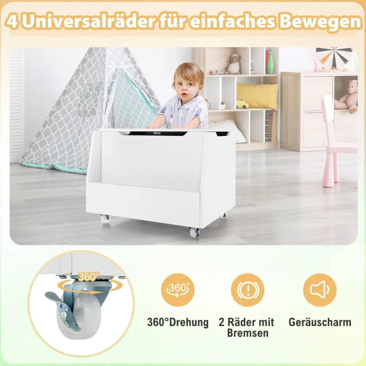 Spielzeugtruhe für Kinder Kindertruhe Holz mit Bücherregal & Deckel 60 x 48 x 46,5 cm Weiß