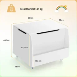 Spielzeugtruhe für Kinder Kindertruhe Holz mit Bücherregal & Deckel 60 x 48 x 46,5 cm Weiß