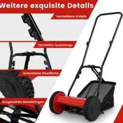 Spindelmäher handgeführter Rasenmäher mit 30 cm Schnittbreite 18,5 Liter Fangkorb Rot