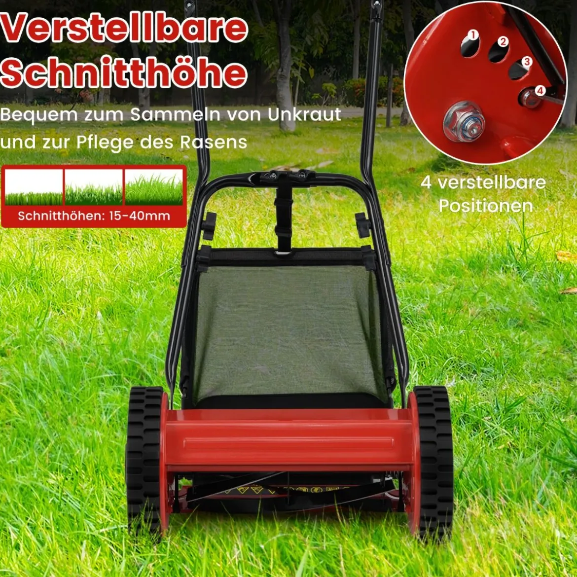 Spindelmäher handgeführter Rasenmäher mit 30 cm Schnittbreite 18,5 Liter Fangkorb Rot