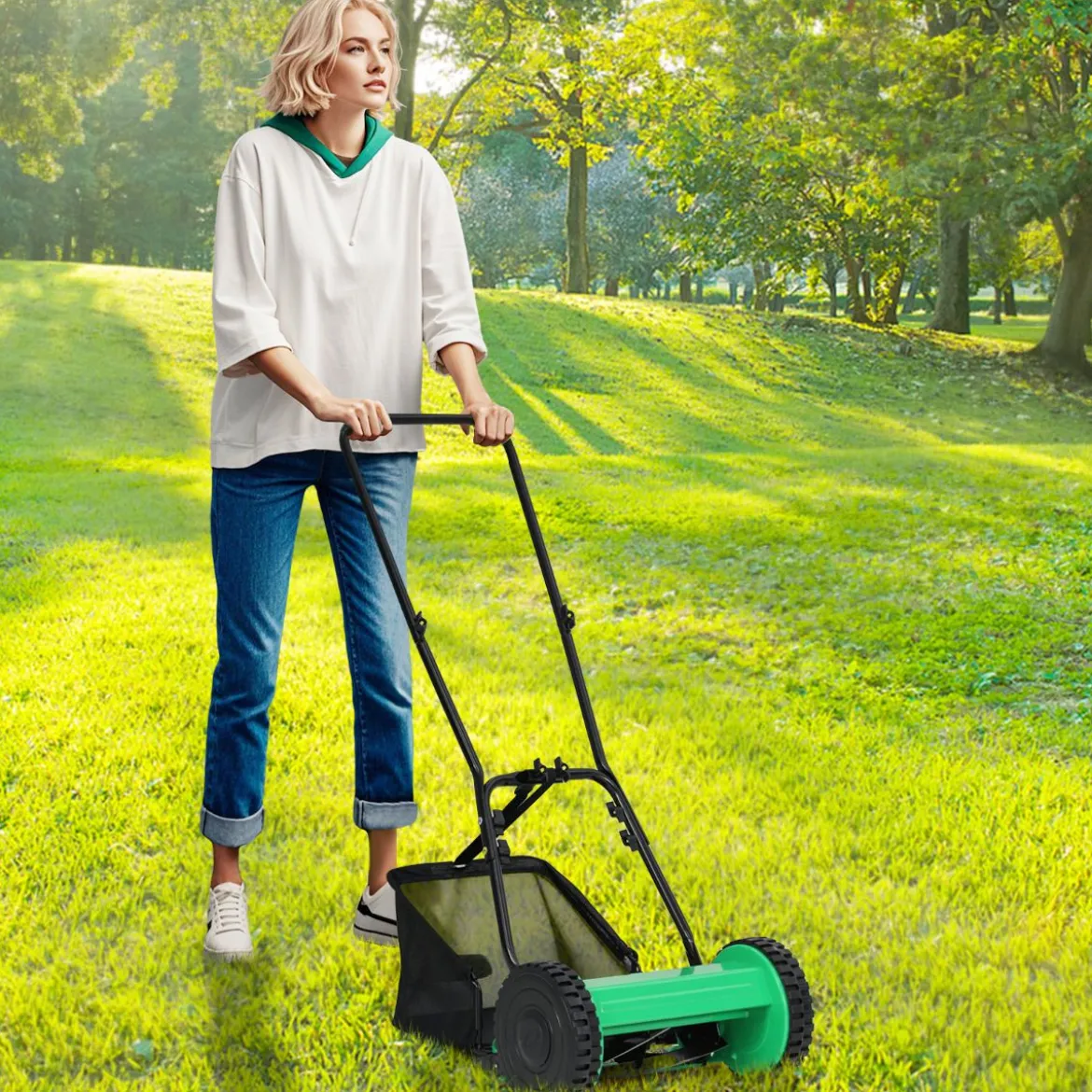 Spindelmäher Handgeführter Rasenmäher mit 30 cm Schnittbreite 18,5 Liter Fangkorb Grün