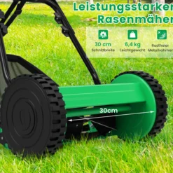Spindelmäher Handgeführter Rasenmäher mit 30 cm Schnittbreite 18,5 Liter Fangkorb Grün