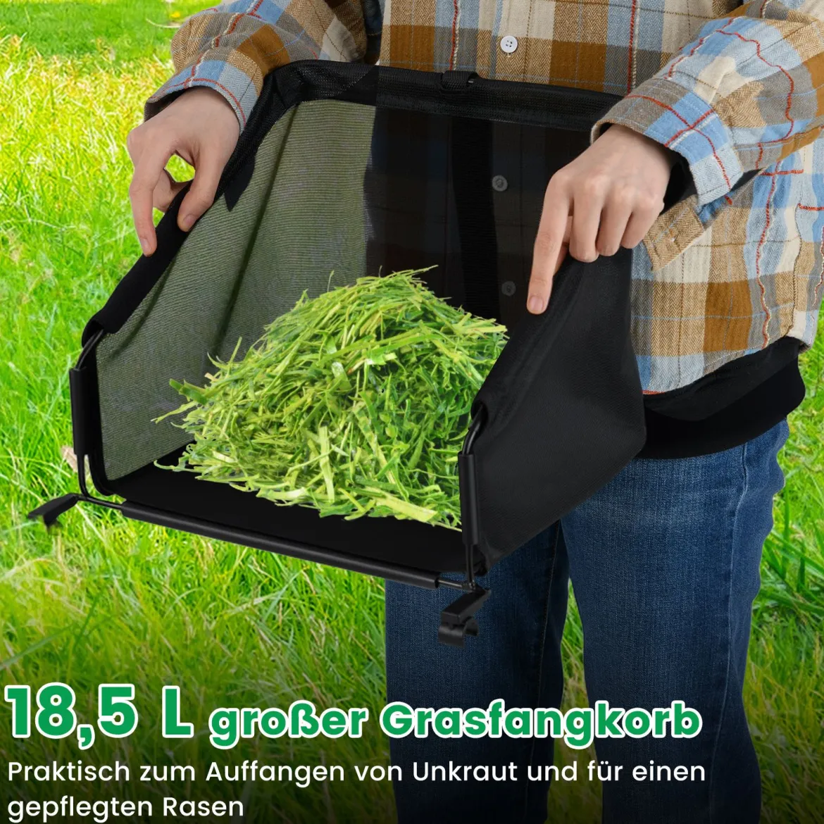 Spindelmäher Handgeführter Rasenmäher mit 30 cm Schnittbreite 18,5 Liter Fangkorb Grün