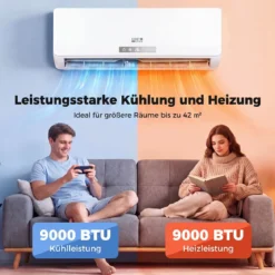 Split Klimaanlage 9000 BTU 3,4kW Inverter Klimagerät mit Heizfunktion Air Conditioner mit WiFi & App