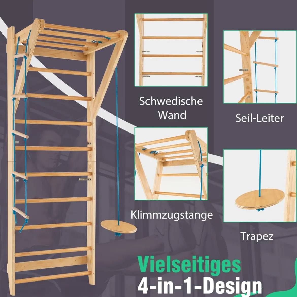 Sprossenwand Klettergerüst Indoor Kletterwand Turnwand Klettergerüst Tragfähigkeit von 100 kg
