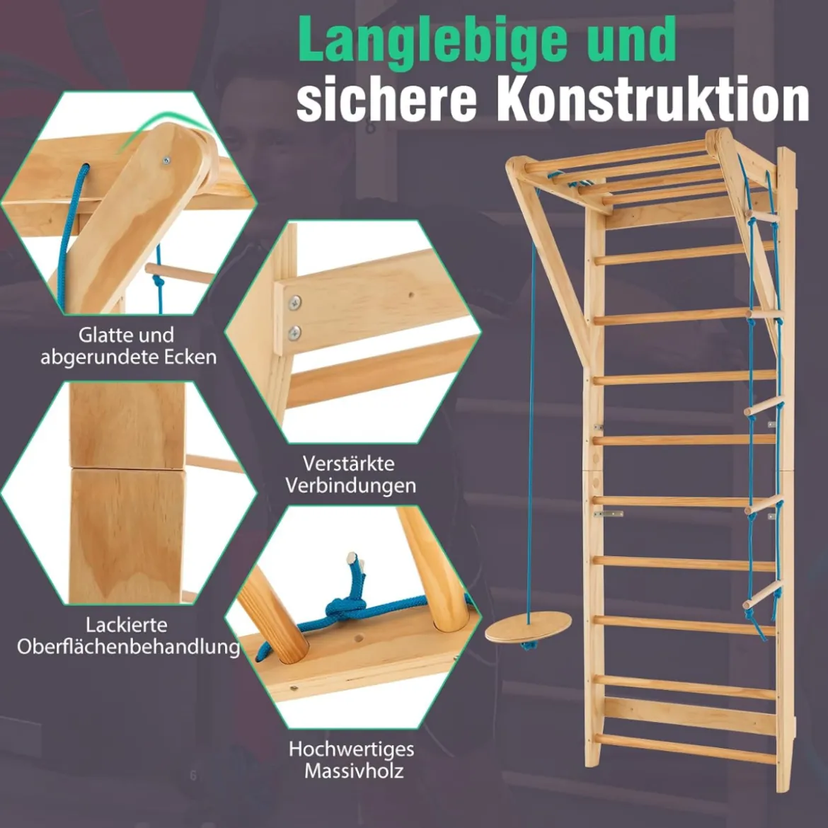 Sprossenwand Klettergerüst Indoor Kletterwand Turnwand Klettergerüst Tragfähigkeit von 100 kg