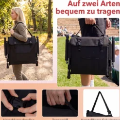 Stadionsitz mit Rückenlehne Klappbarer Tribünenstuhl mit Aufbewahrungstasche & Getränkehalter Grau/Rot