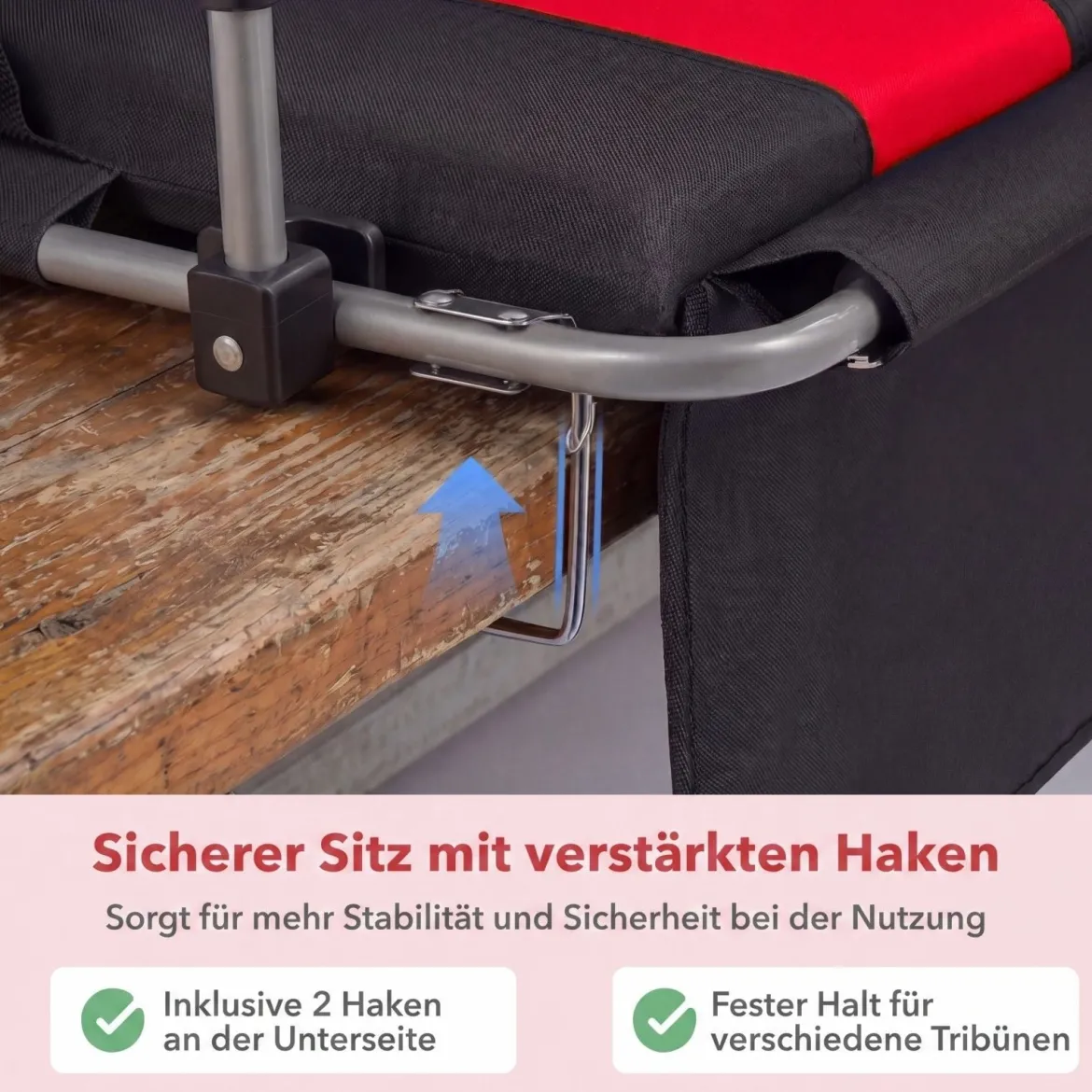 Stadionsitz mit Rückenlehne Klappbarer Tribünenstuhl mit Aufbewahrungstasche & Getränkehalter Grau/Rot
