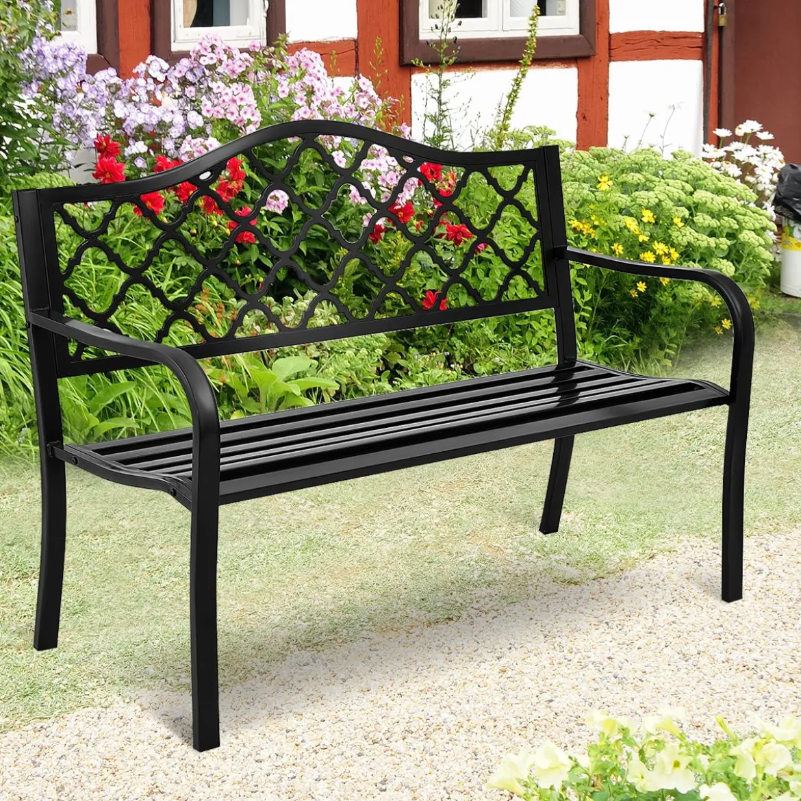 Stahl-Gartenbank Terrassenbank Gartenmöbel geeignet für Rasen Terrasse Veranda Hof