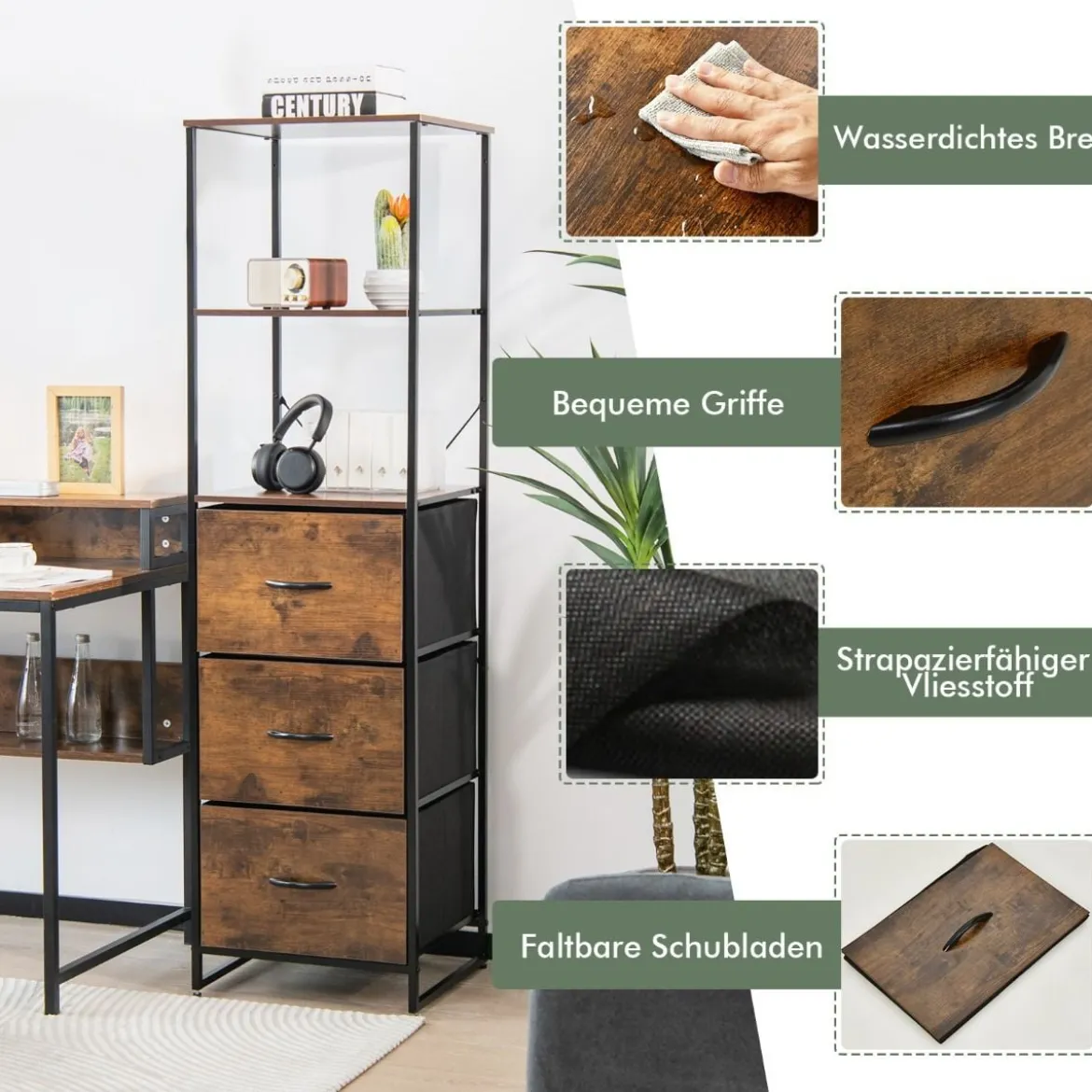 Standregal Bücherregal Aufbewahrungsschrank mit Schubladen 43 x 39 x 156 cm Braun