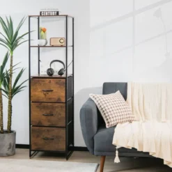 Standregal Bücherregal Aufbewahrungsschrank mit Schubladen 43 x 39 x 156 cm Braun