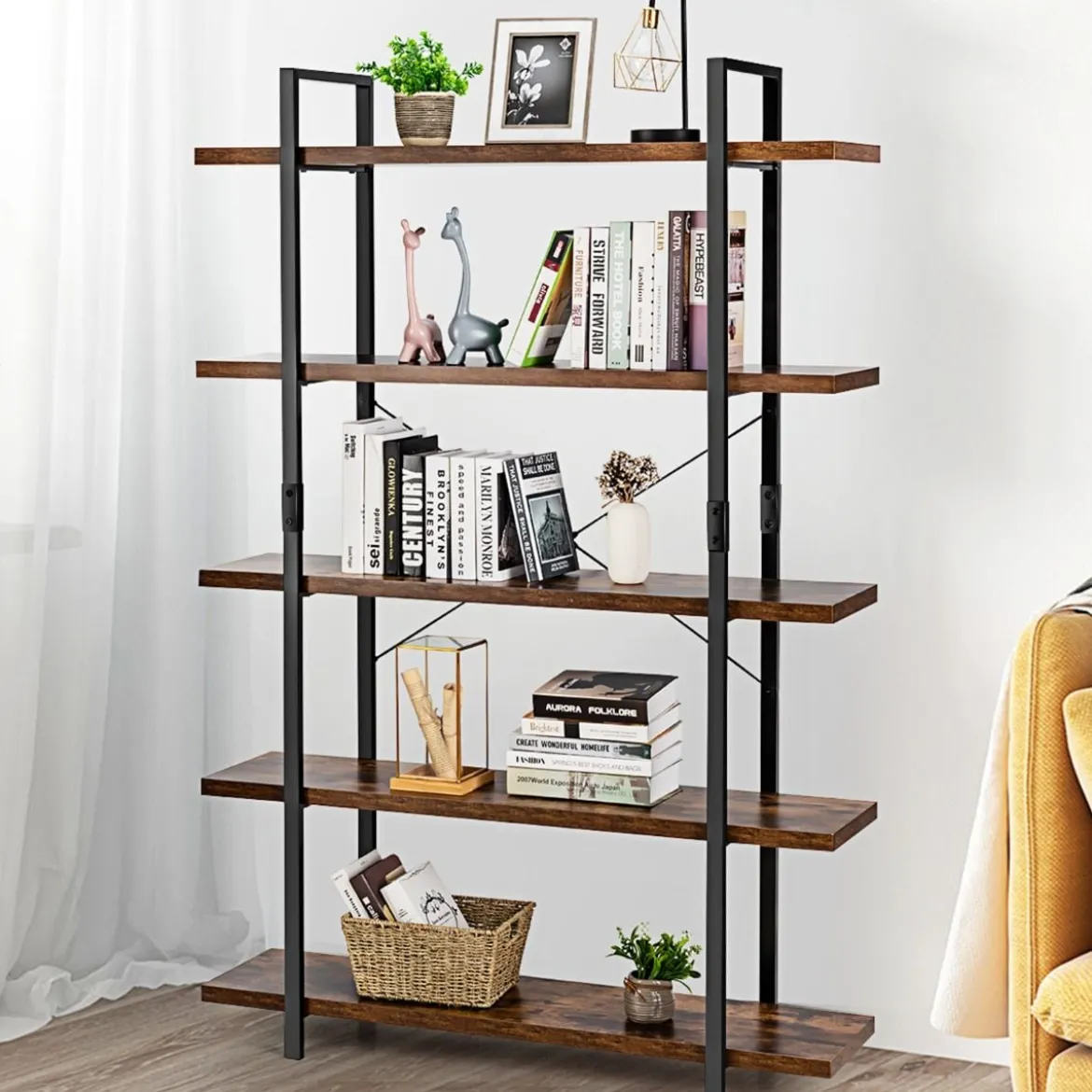 Standregal Leiterregal 5 Ebenen Lagerregal Blumenständer Bücherregal Anstellregal Braun 120 x 28 x 178 cm