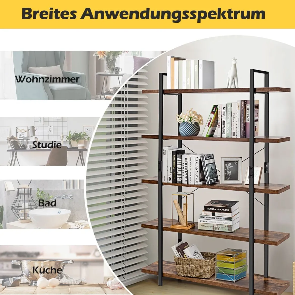 Standregal Leiterregal 5 Ebenen Lagerregal Blumenständer Bücherregal Anstellregal Braun 120 x 28 x 178 cm