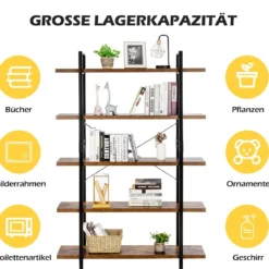 Standregal Leiterregal 5 Ebenen Lagerregal Blumenständer Bücherregal Anstellregal Braun 120 x 28 x 178 cm