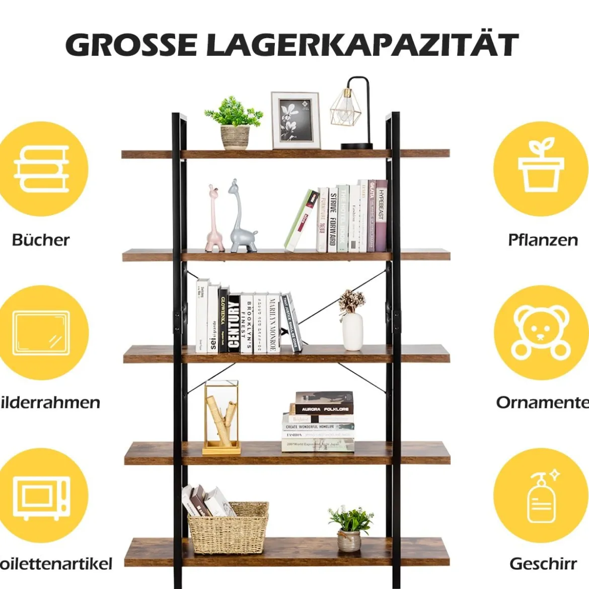 Standregal Leiterregal 5 Ebenen Lagerregal Blumenständer Bücherregal Anstellregal Braun 120 x 28 x 178 cm