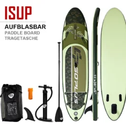 Stand Up Board Set Aufblasbares Paddelbrett Surfboard Grün 335 x 76 x 15 cm