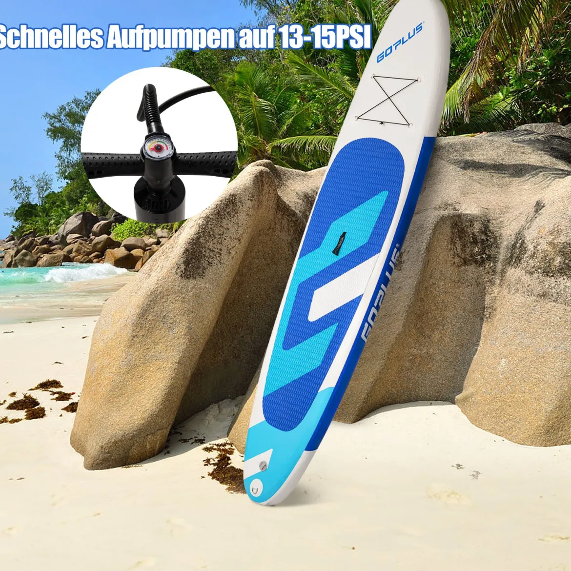 Stand Up Paddle Board Aufblasbares SUP Board mit Premium-Zubehör 335 x 76 x 15 cm Blau + Weiß