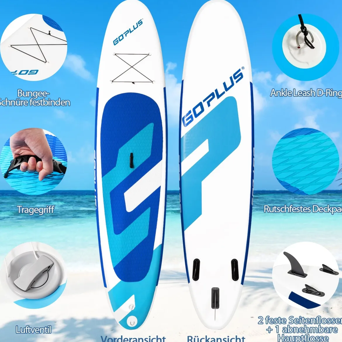Stand Up Paddle Board Aufblasbares SUP Board mit Premium-Zubehör 335 x 76 x 15 cm Blau + Weiß