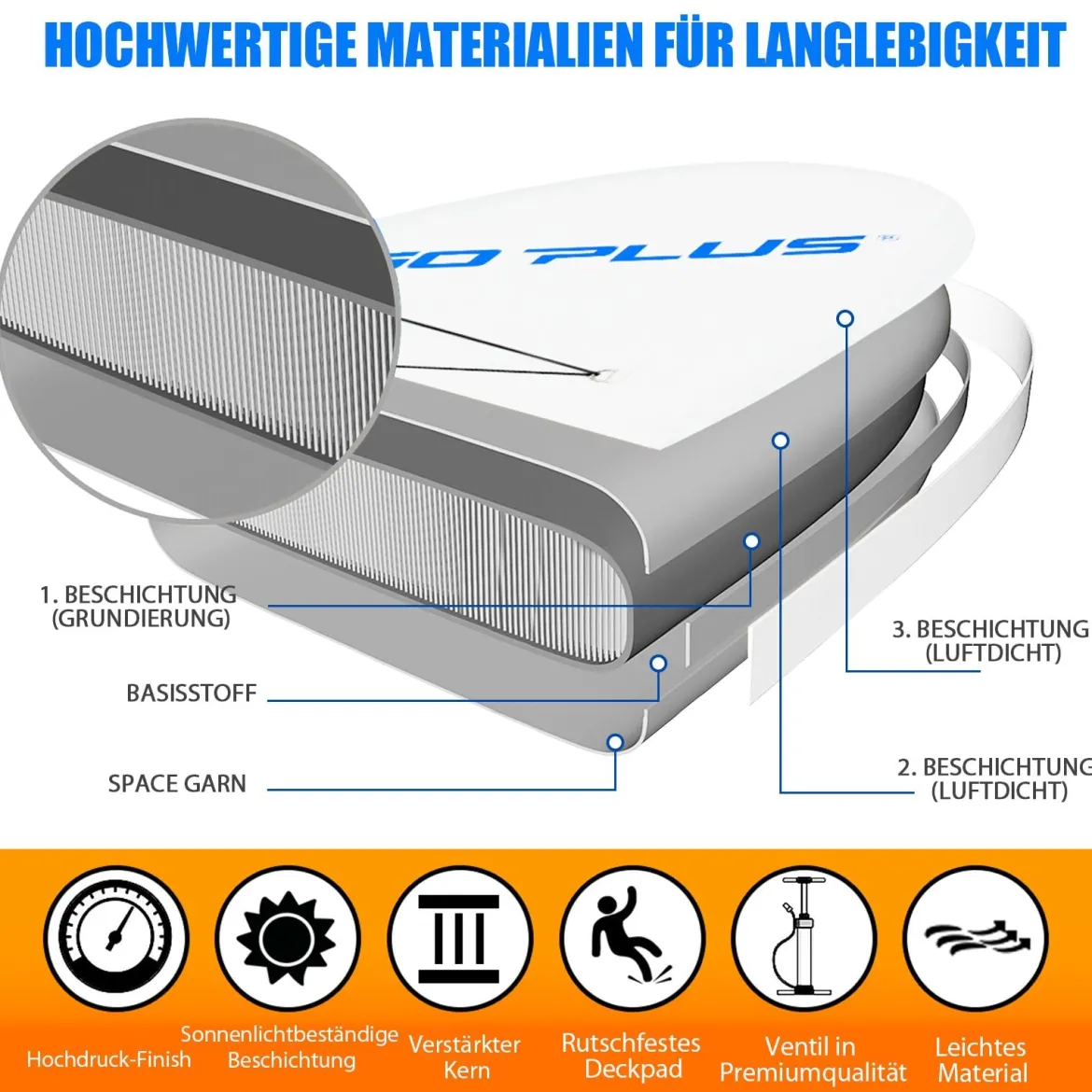 Stand Up Paddle Board Aufblasbares SUP Board mit Premium-Zubehör 335 x 76 x 15 cm Blau + Weiß