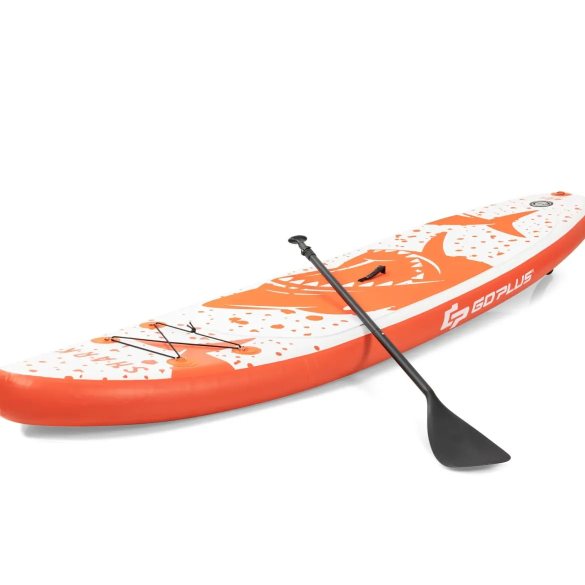 Stand Up Paddle Board Paddelbrett mit Tragetasche 320 x 76 x 15 cm Hai-Muster Orange + Weiß