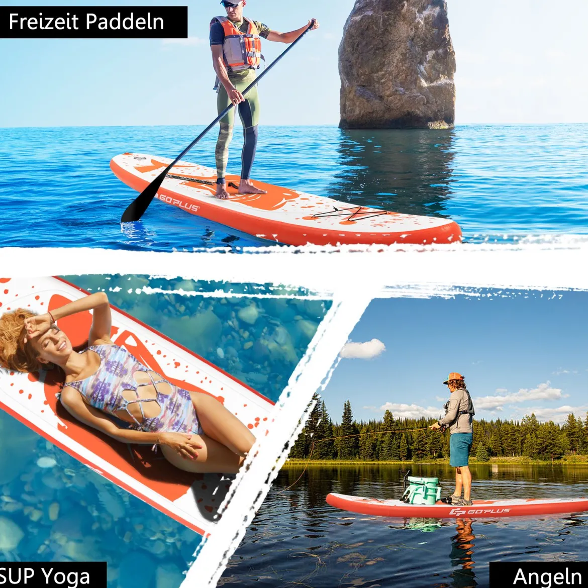 Stand Up Paddle Board Paddelbrett mit Tragetasche 320 x 76 x 15 cm Hai-Muster Orange + Weiß