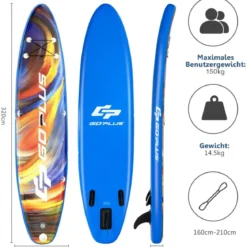 Stand Up Paddling Board Rucksack Pumpe verstellbares Paddel Sicherheitsleine Bungee-Seil und Reparaturset Blau