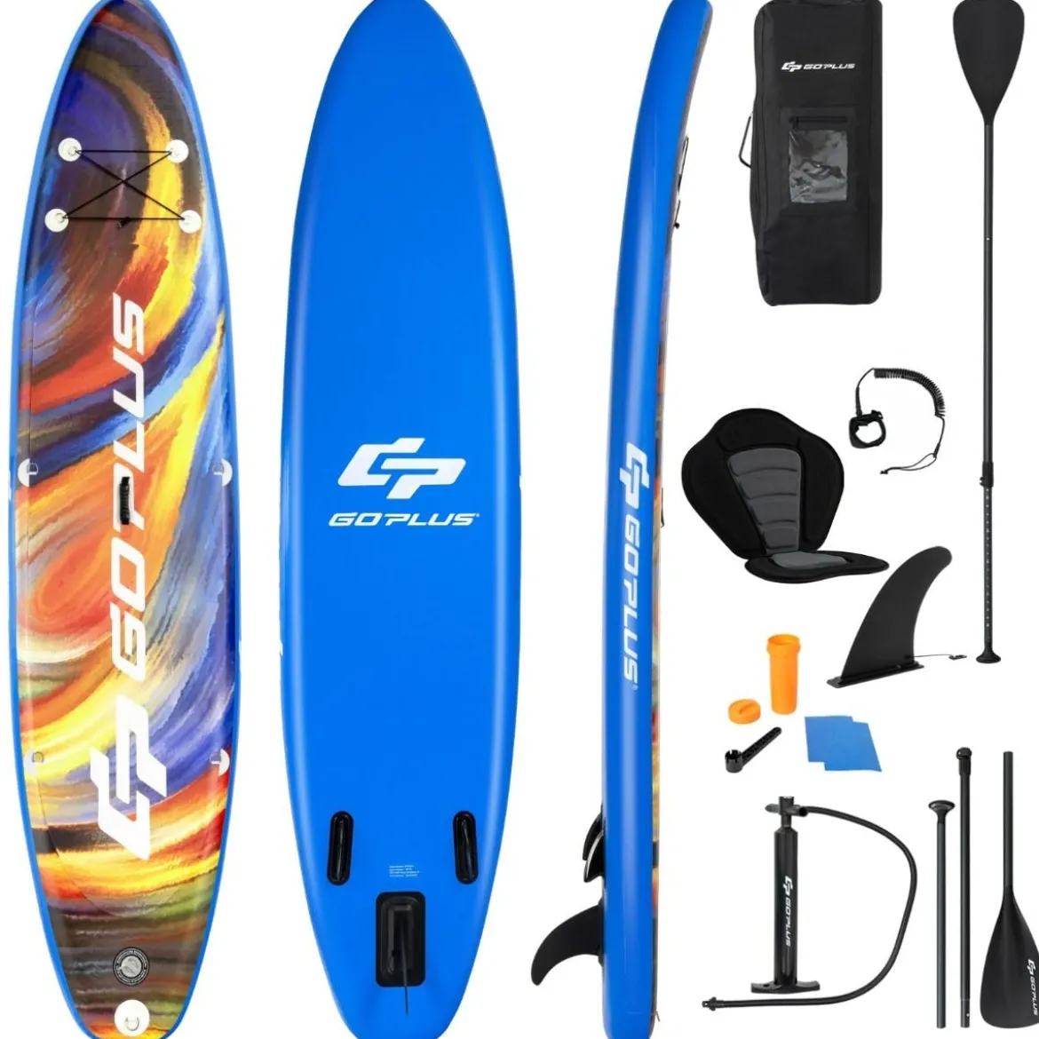 Stand Up Paddling Board Rucksack Pumpe verstellbares Paddel Sicherheitsleine Bungee-Seil und Reparaturset Blau