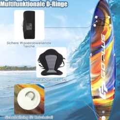 Stand Up Paddling Board Rucksack Pumpe verstellbares Paddel Sicherheitsleine Bungee-Seil und Reparaturset Blau