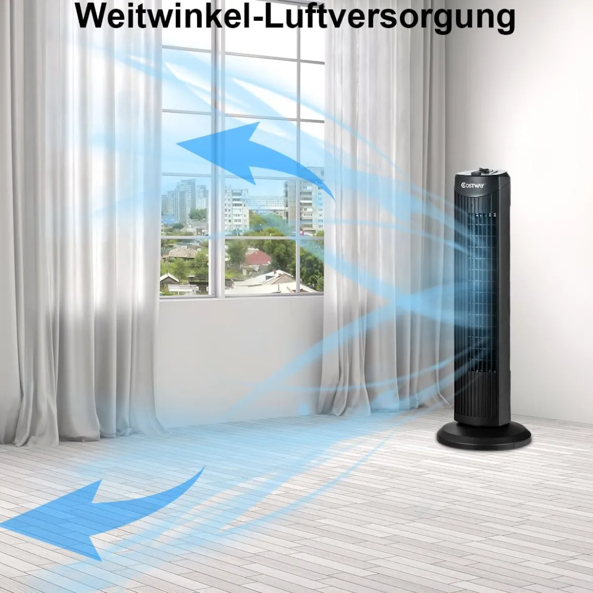 Standventilator schlank & kompakter Turmventilator Säulenventilator 70cm hoch mit 45 Nennleistung im eleganten Schwarz