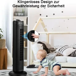 Standventilator schlank & kompakter Turmventilator Säulenventilator 70cm hoch mit 45 Nennleistung im eleganten Schwarz