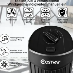 Standventilator schlank & kompakter Turmventilator Säulenventilator 70cm hoch mit 45 Nennleistung im eleganten Schwarz
