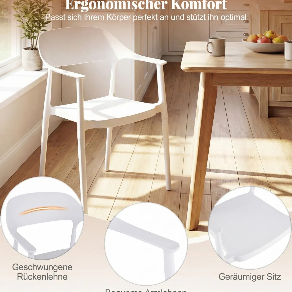 Stapelbare Esszimmerstühle bis 150 kg Belastbar Küchenstuhl aus Kunststoff Stapelstühle Weiß