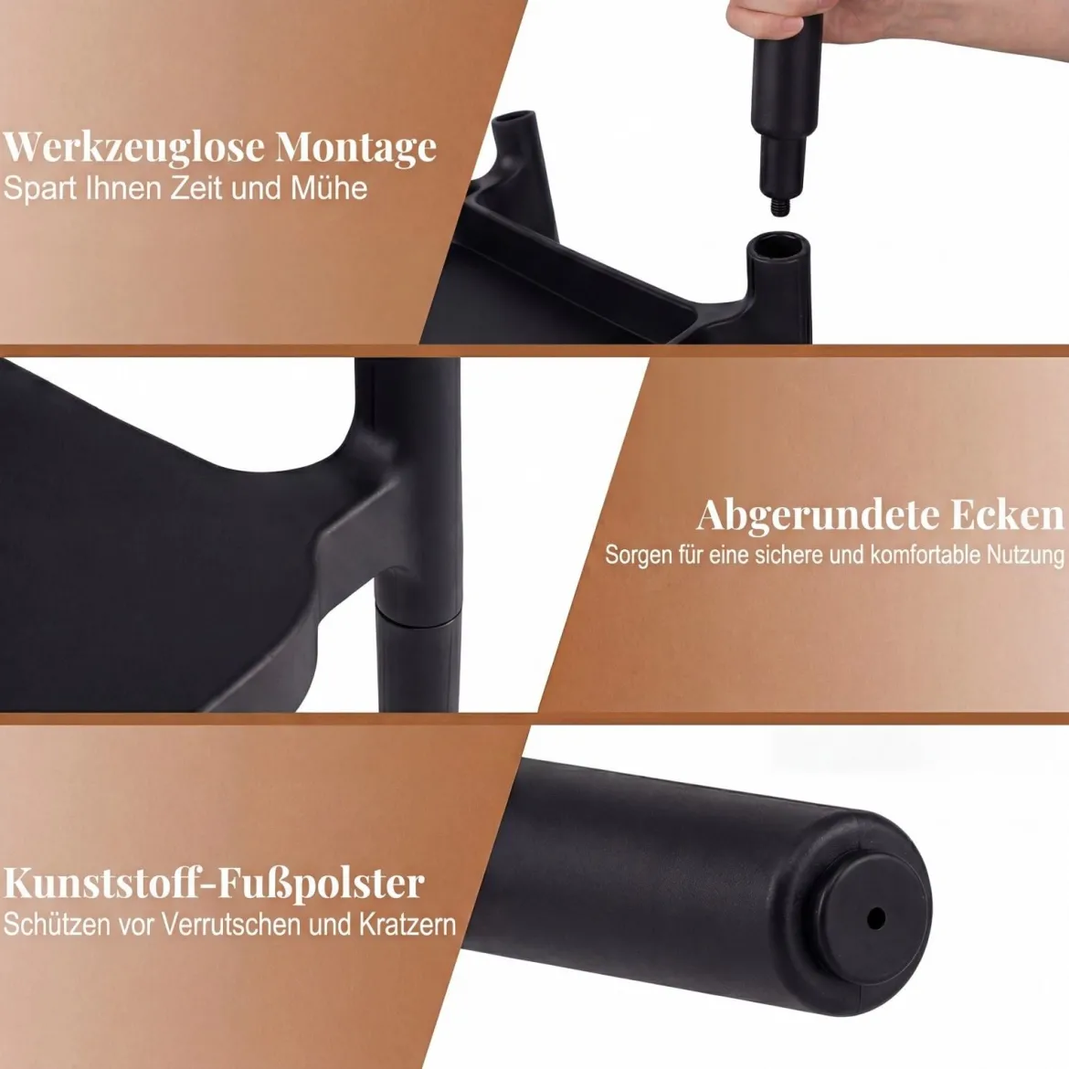 Stapelbare Esszimmerstühle bis 150 kg Belastbar Küchenstuhl aus Kunststoff Stapelstühle Schwarz