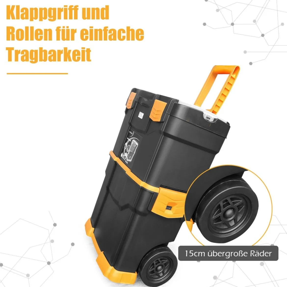 Stapelbare Rollende Werkzeugkasten mit Klappbarem Griff & Abnehmbarem oberem Teil